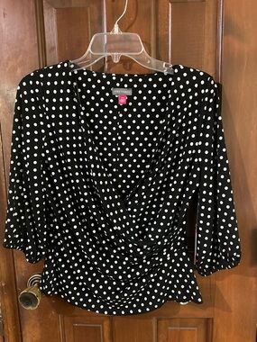Vince Camuto Black Polka Dot top size petite Medium.  NEW WITH TAGS!